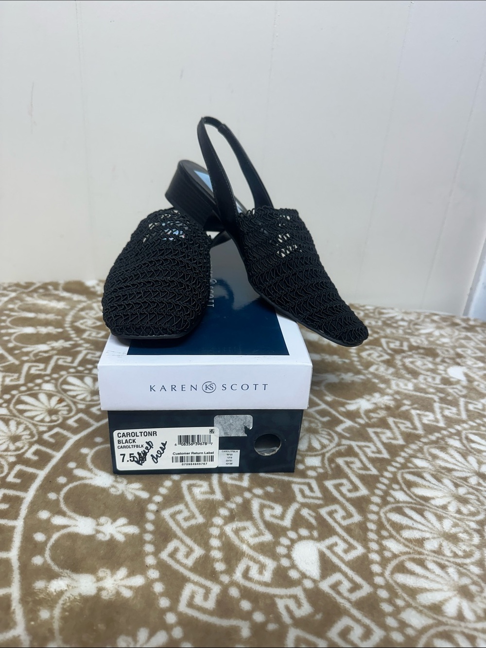 Karen Scott Black Crochet Slingback Flats